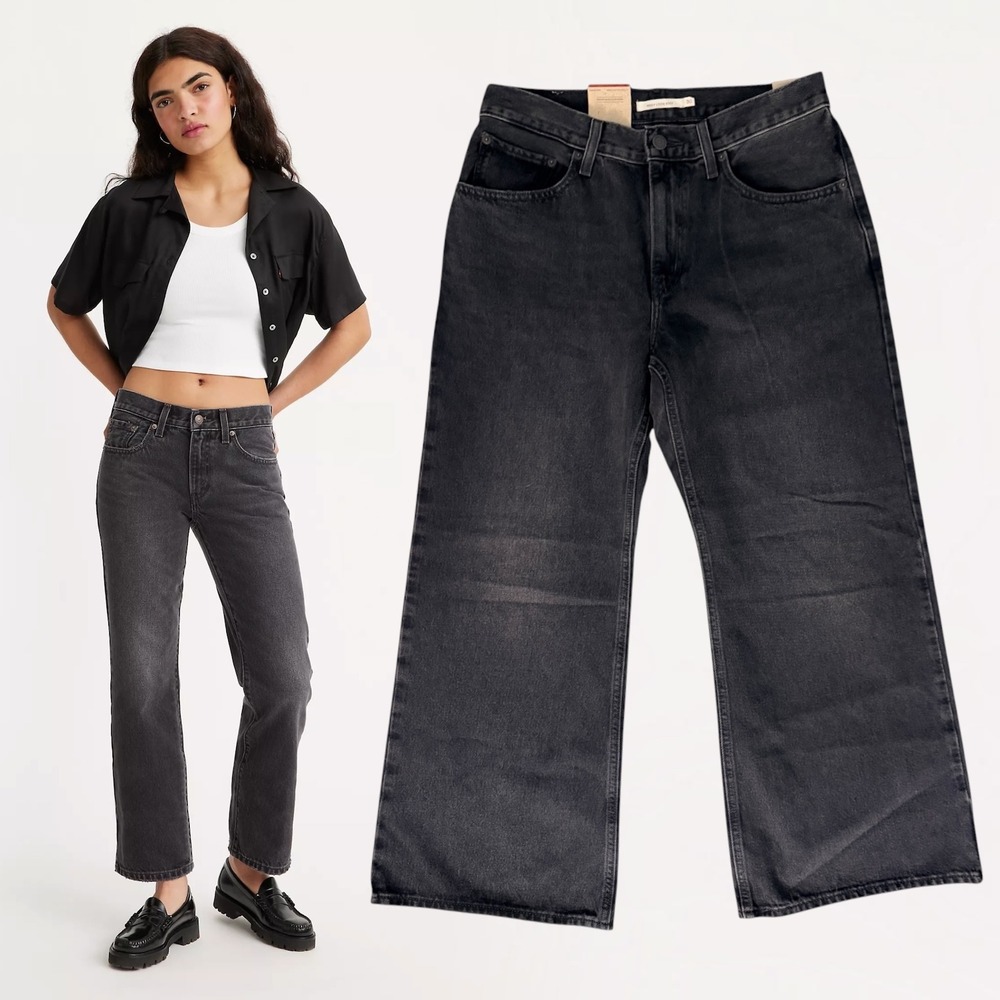 Levis Middy Loose Bootcut Jeans Washed Black Charcoal 30x29